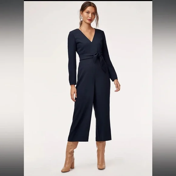 SOLD / Aritzia wilfred ecoulement tie waist long sleeve open back black jumpsuit - Picture 2 of 10